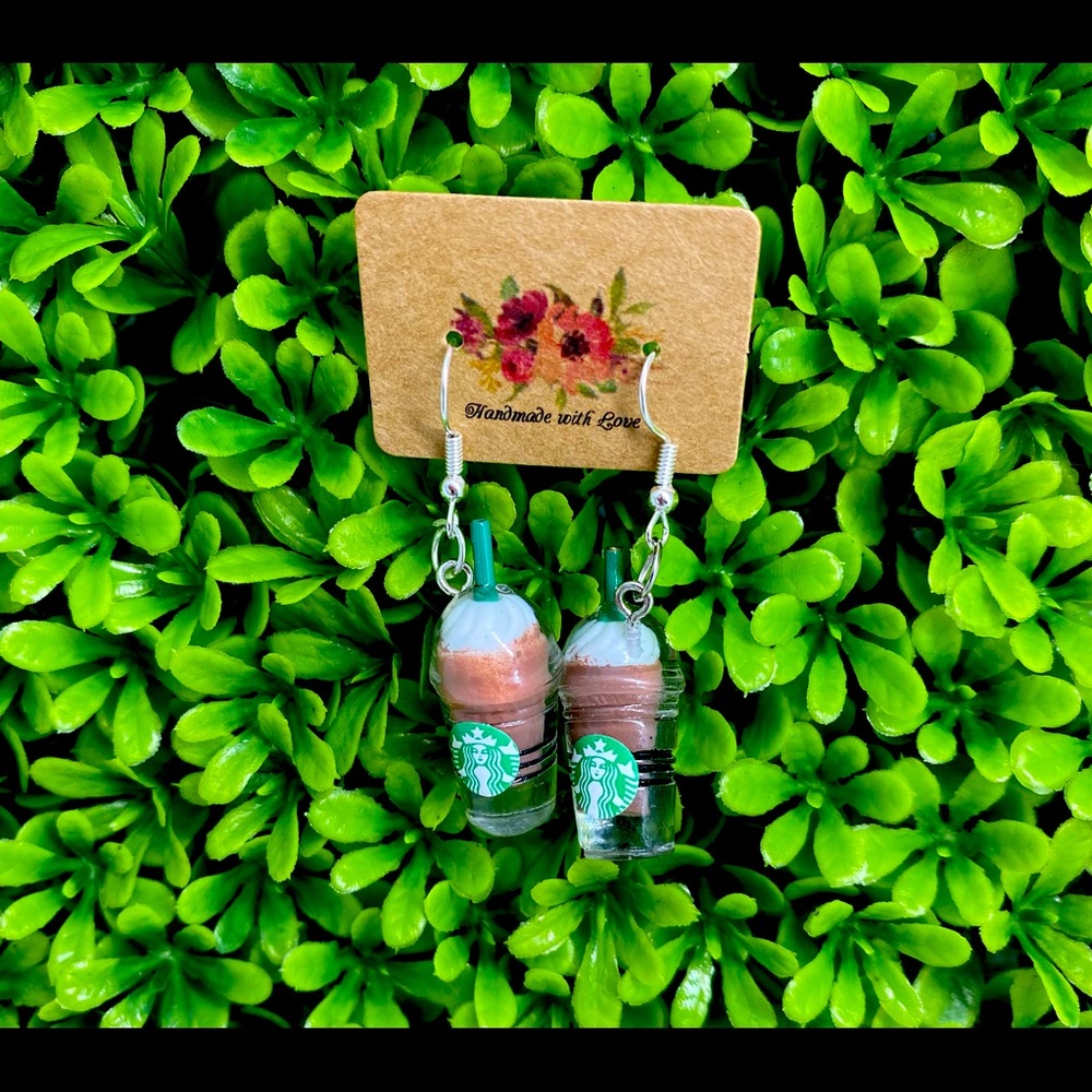 Dangle Starbucks earrings. Handmade. Hypoallergenic.